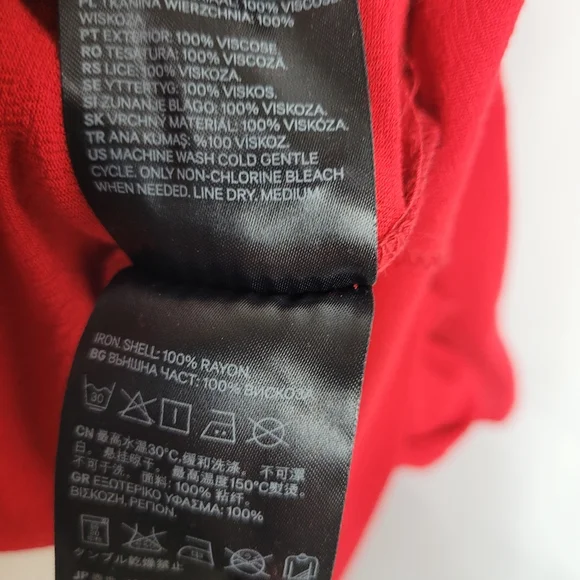 H&M Red Crepe Flounce Sleeve Keyhole Back High Neck Tunic Shift Dress Size 6 - Picture 9 of 16